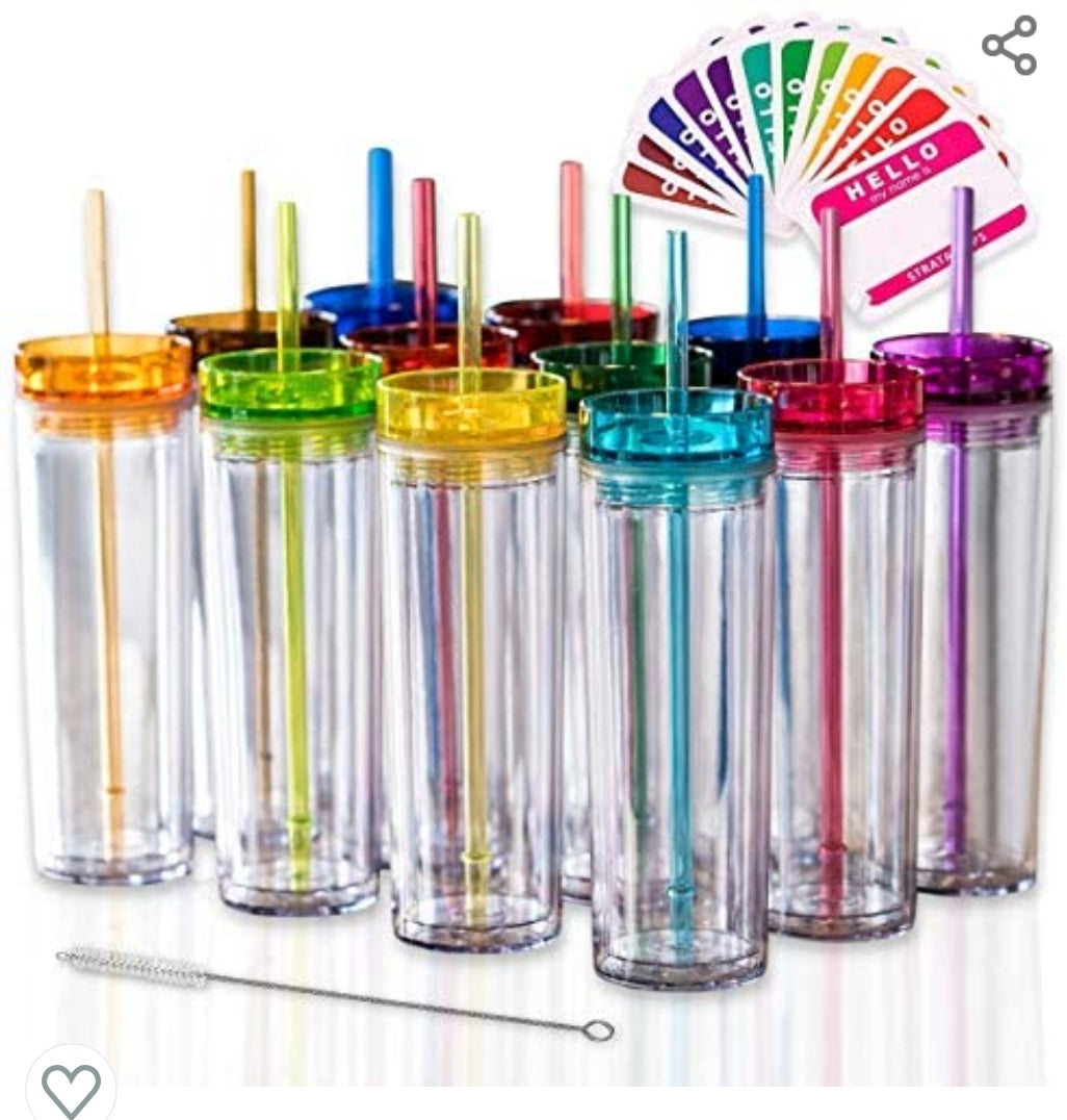 Strata Colored Acrylic Skinny Double Wall Tumblers 16 oz