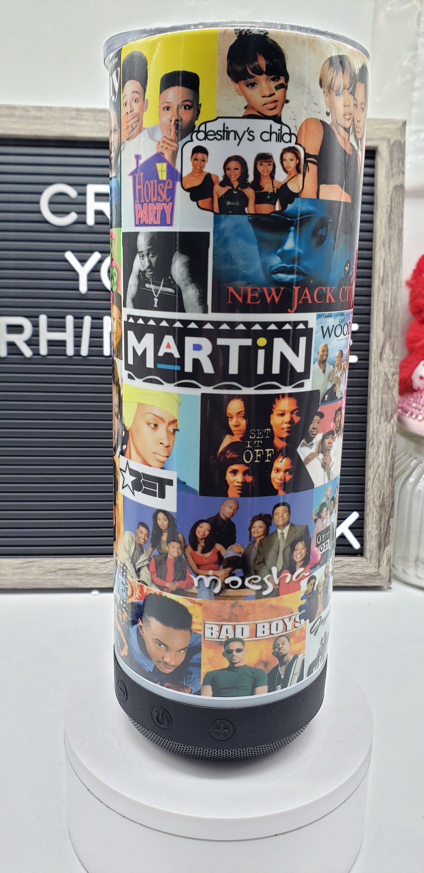 90's Themed Sublimation Tumbler with Bluetooth Speaker