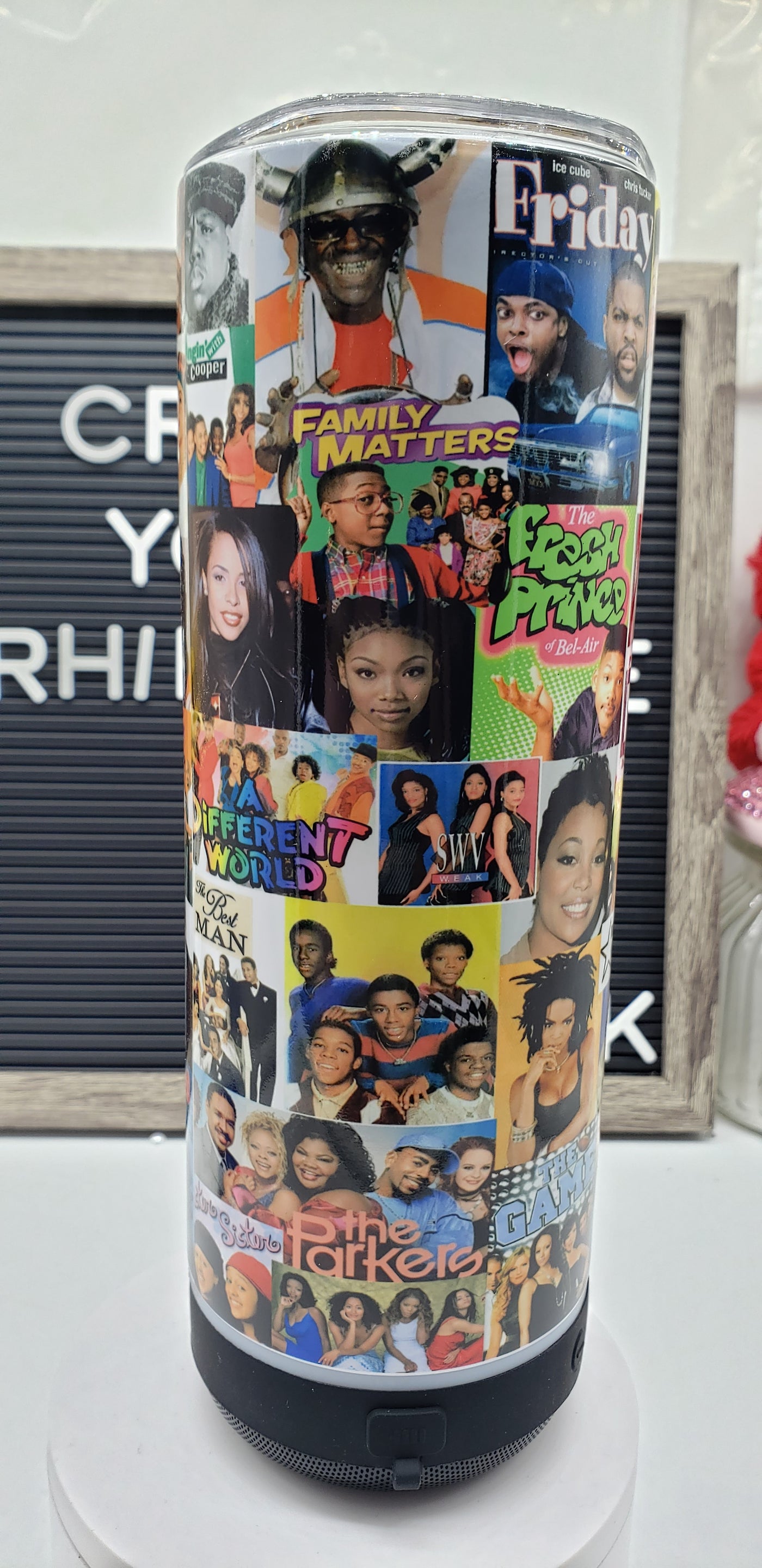90's Themed Sublimation Tumbler with Bluetooth Speaker