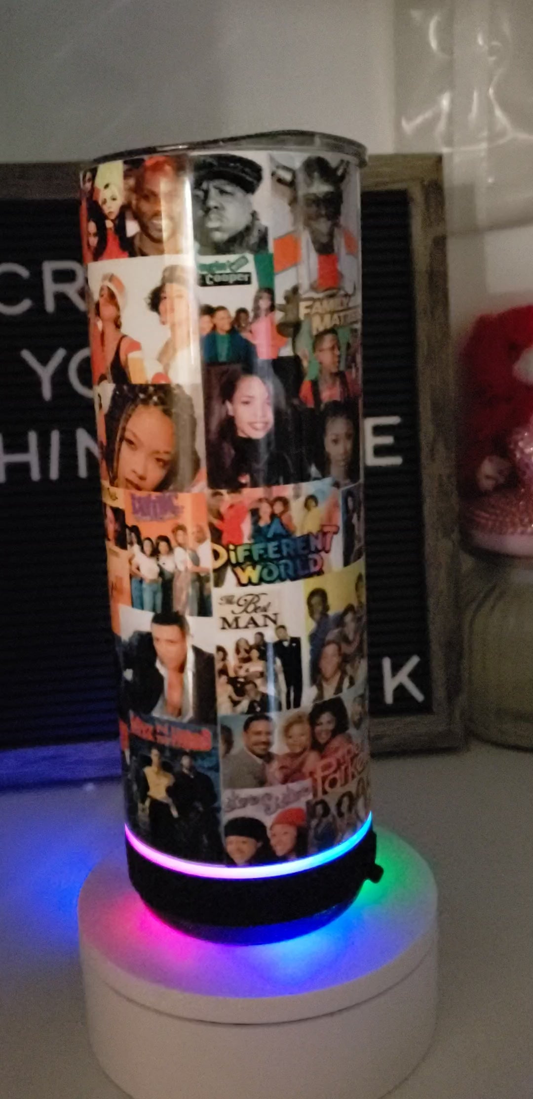 90's Themed Sublimation Tumbler with Bluetooth Speaker