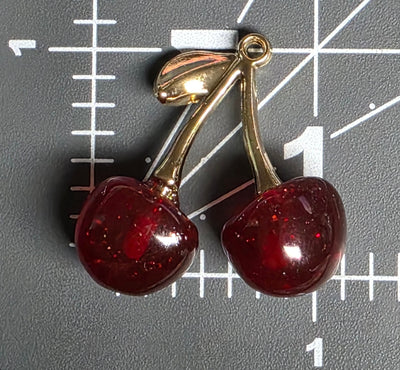 Resin Enamel Cherry Fruit Charms - Cute Cherry Pendant 2pcs
