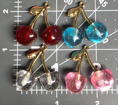 Resin Enamel Cherry Fruit Charms - Cute Cherry Pendant 2pcs