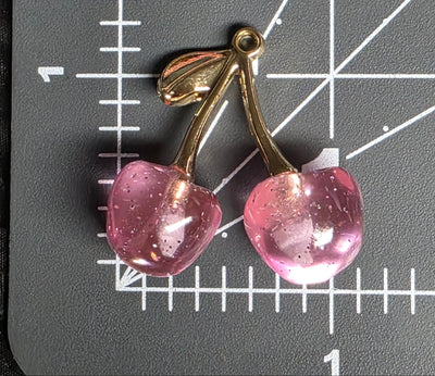 Resin Enamel Cherry Fruit Charms - Cute Cherry Pendant 2pcs