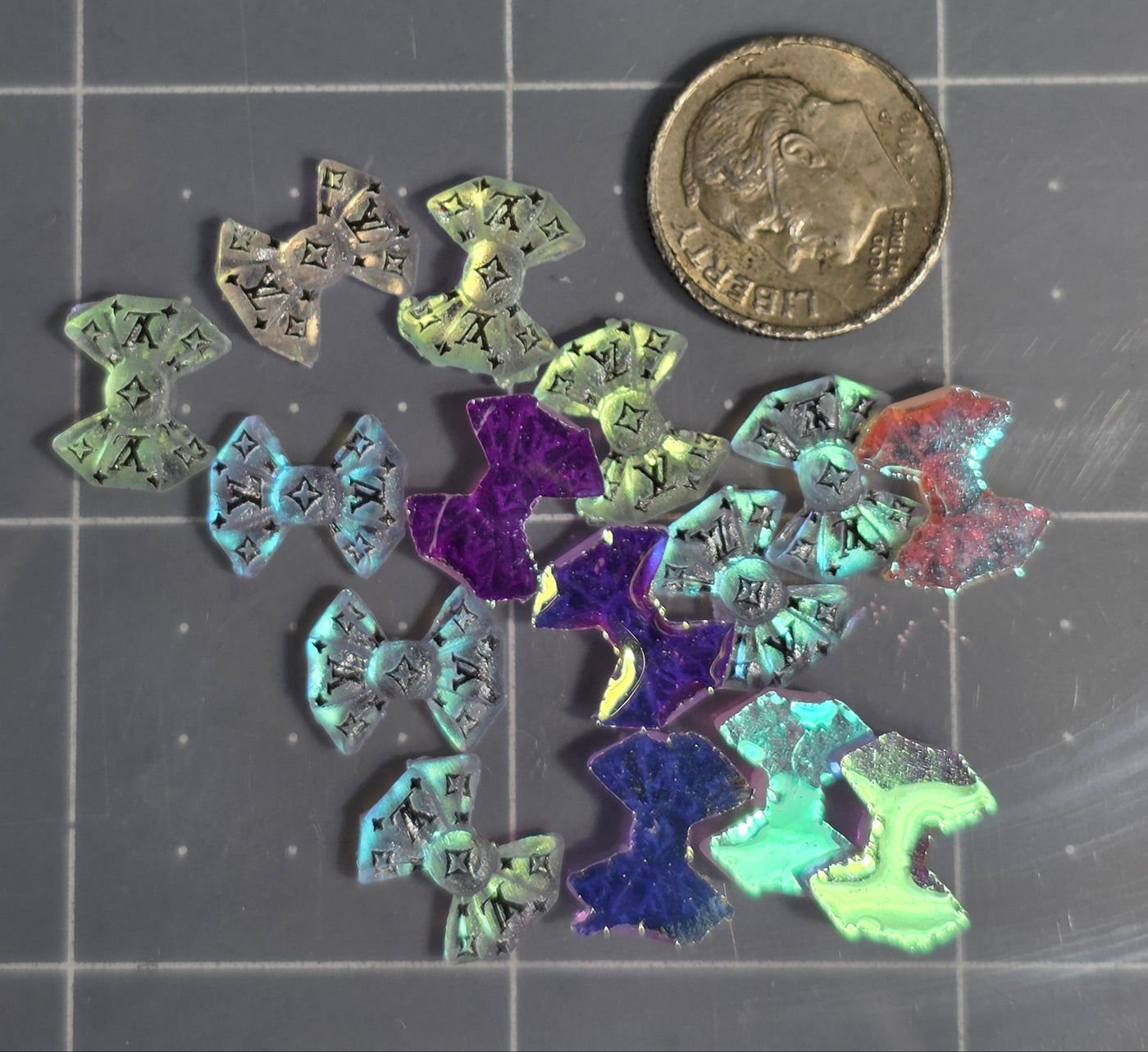 Designer Inspired Resin Nail Charm - LV Iridescent Bow