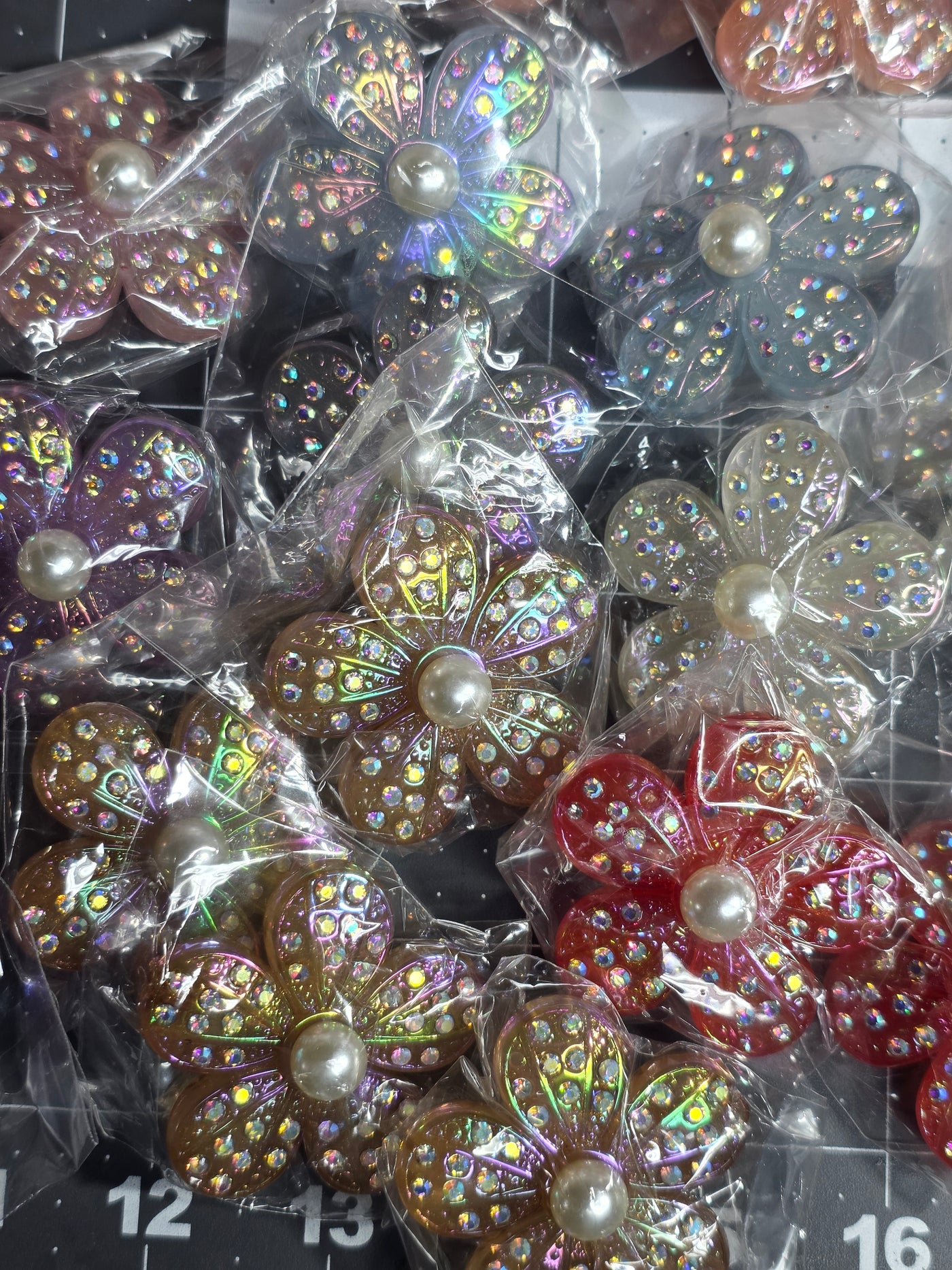 Rhinestone and Pearl Flower Resin Pendant