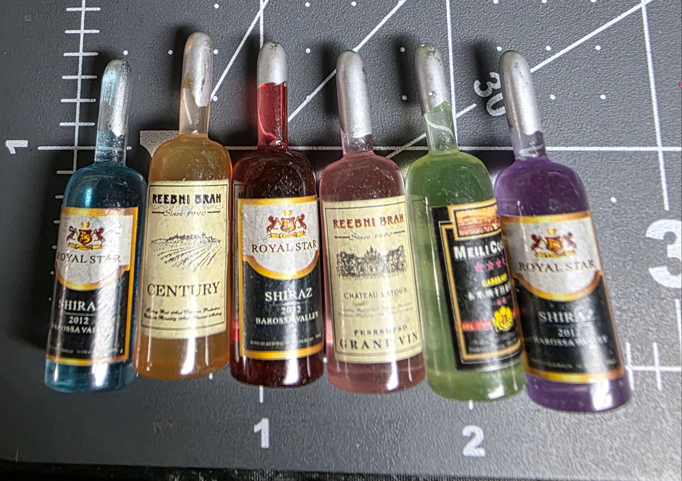 Multi-Color Resin Wine Bottle Charms, Random Labels, Colorful Wine Bottles- 6pcs