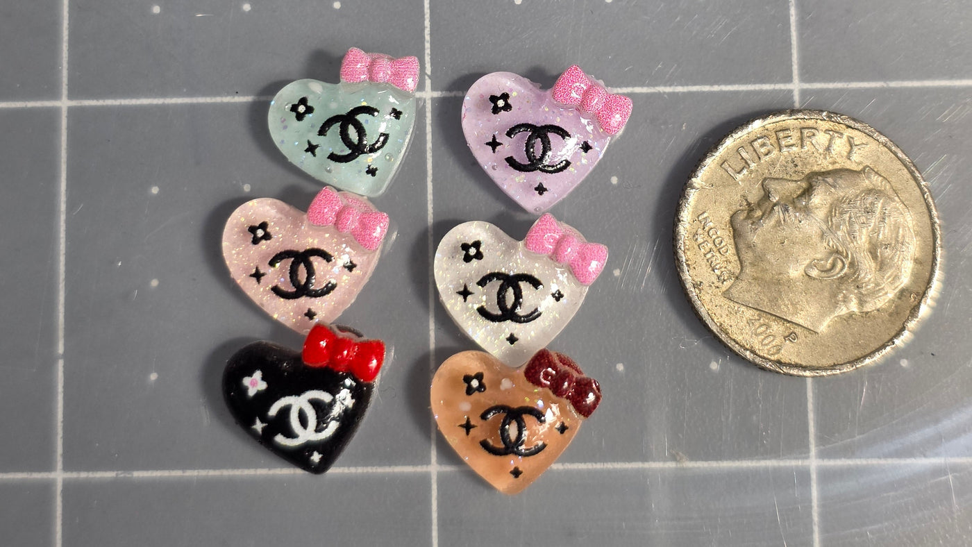 Designer Inspired Resin Nail Charm CC Heart Shaped (GLOW IN THE DARK)