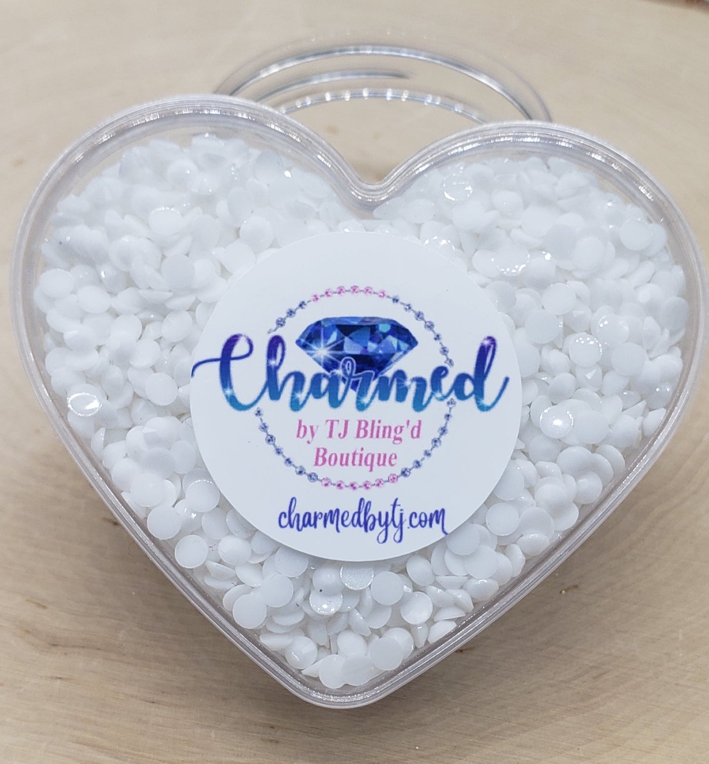 Rhinestones in a Heart Shaped Container