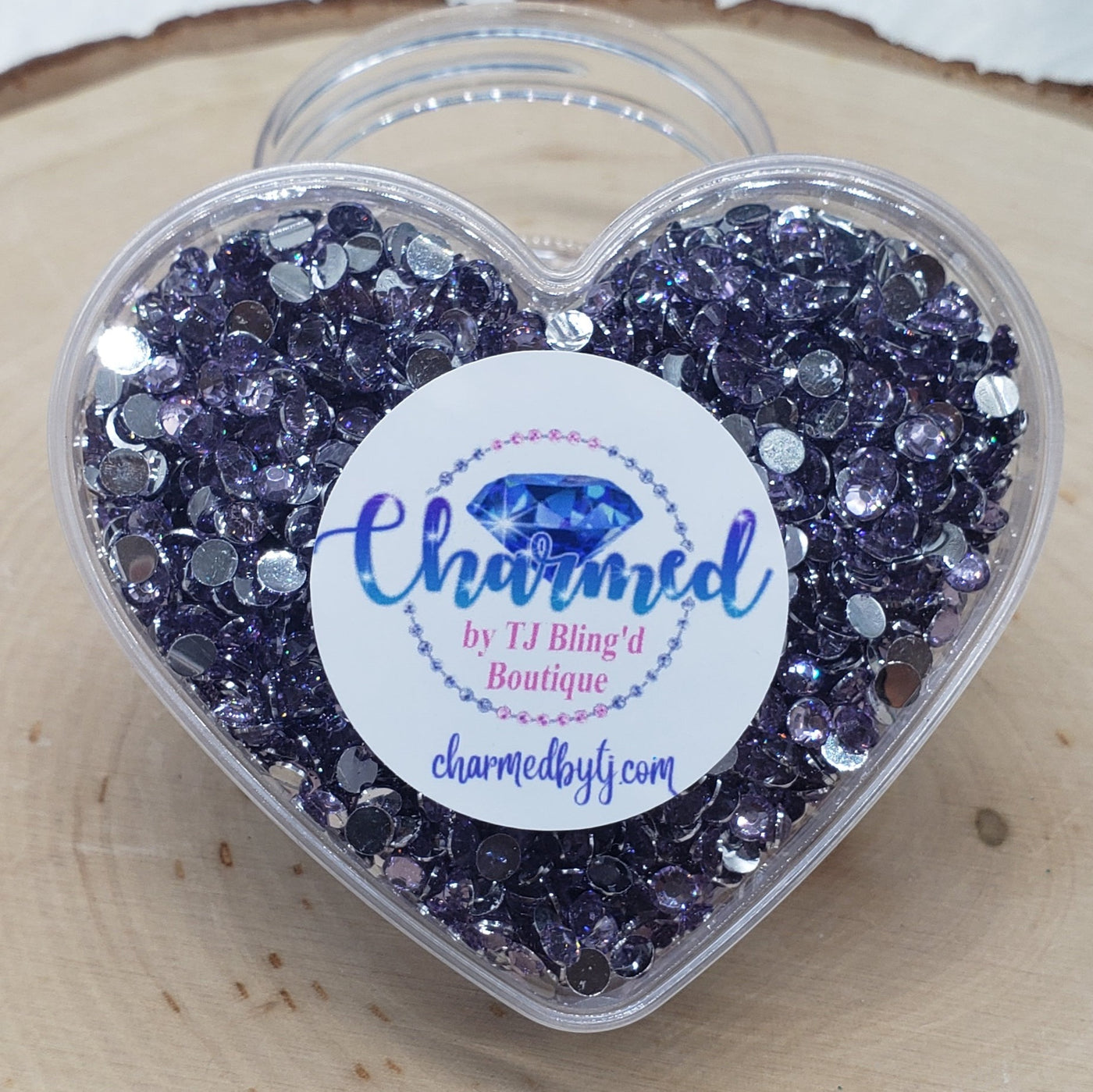 Rhinestones in a Heart Shaped Container