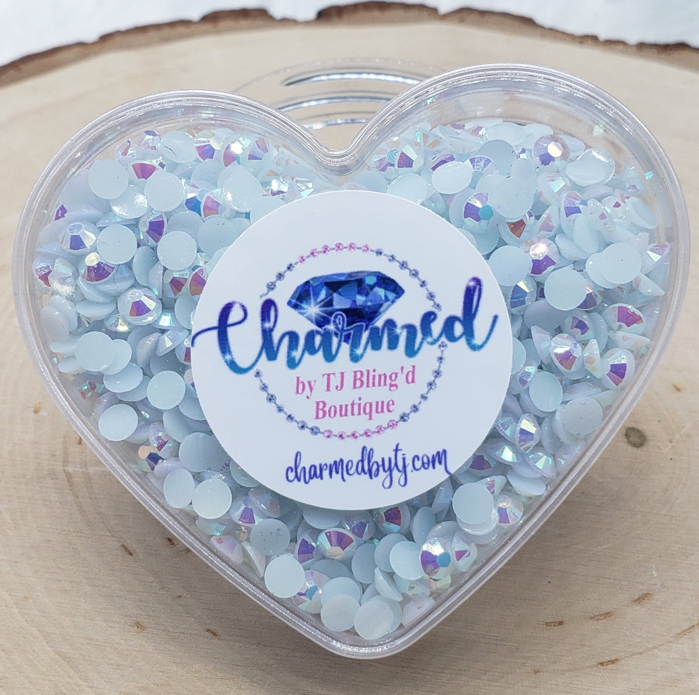 Rhinestones in a Heart Shaped Container