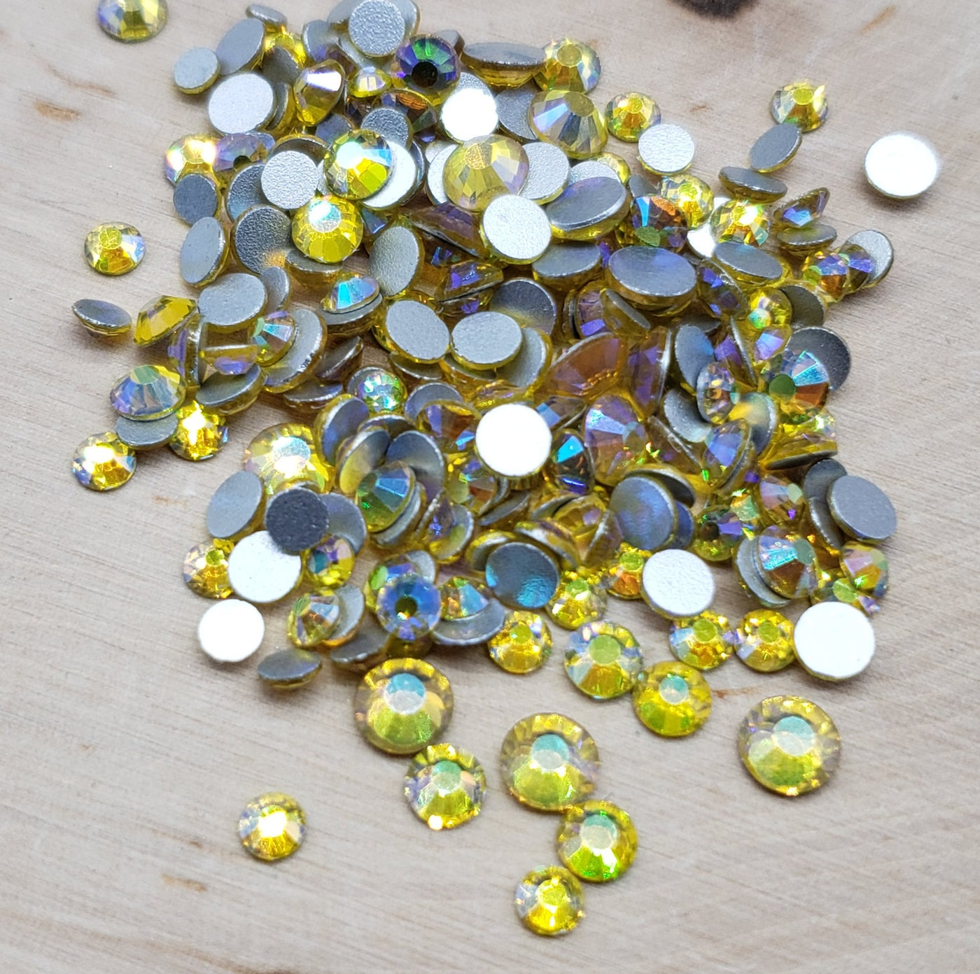 Mixed Size SS10- SS20 Flat Back Glass Rhinestones - Citrine AB