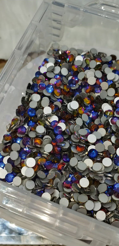 Blue Flame Glass Round Flat Back Rhinestones